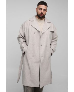 BoohooMAN Plus Oversized Double Breasted Trench Overcoat - Natural