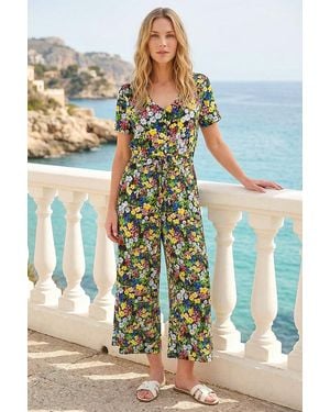 Roman Petite Floral Button Front Jumpsuit - Green