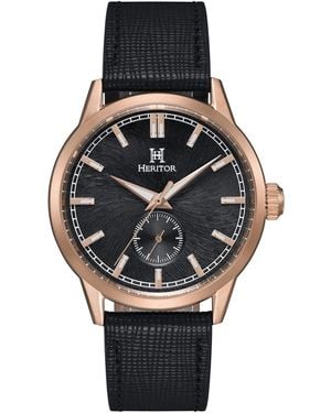 Heritor Argento Leather-Band Watch - Black