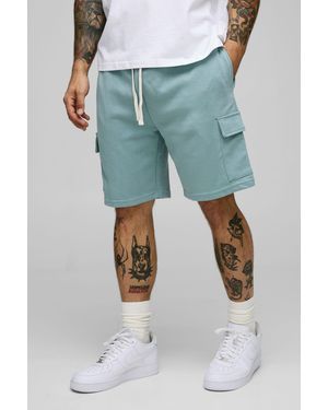 BoohooMAN Relaxed Fit Interlock Cargo Shorts - Blue