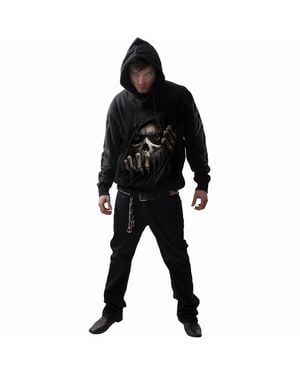 Spiral Adult Grim Ripper Back & Sleeve Print Pull Over Hoodie Cotton - Black