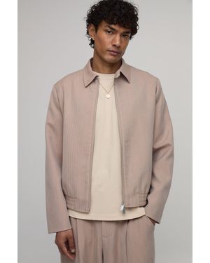 BoohooMAN Herringbone Relaxed Fit Tailored Co-Ord Jacket - Natural