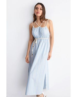 Hiccup Striped Tie-Front Spaghetti Strap Maxi Dress - Blue
