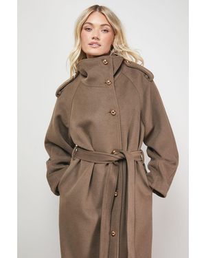 Oasis Funnel Sleeve Detail Belted Coat - Brown