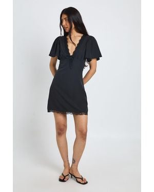 Boohoo Tall Lace Trim Mini Dress - Black