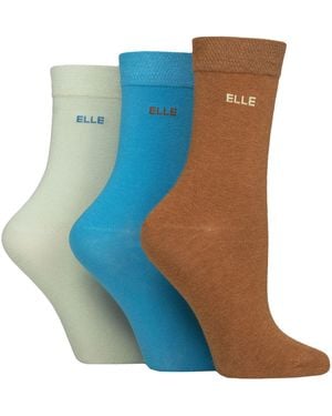 Elle 3 Pack Ladies Plain Cotton Socks - Blue