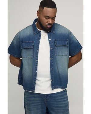BoohooMAN Plus Washed Oversized Boxy Denim Shirt - Blue