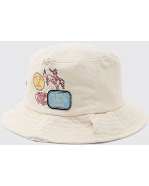 BoohooMAN Printed Bucket Hat With Applique Patches - White
