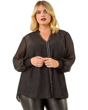Roman Curve Shimmer Chiffon Blouse - Black
