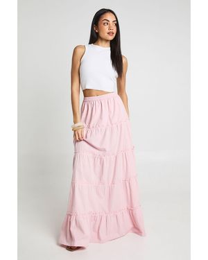 Boohoo Tiered Cotton Poplin Maxi Skirt - Pink