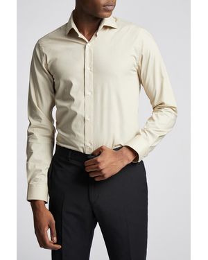 Limehaus Slim Fit Poplin Single Cuff Cutaway Collar Shirt - Natural