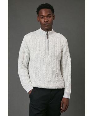 MAINE Chunky Cable Half Zip Knitted Jumper - Grey