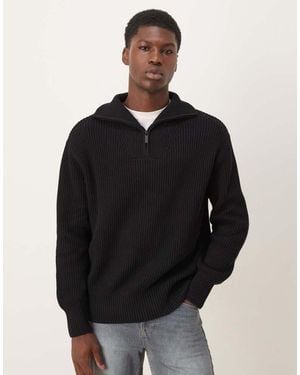 SELECTED 100% Cotton Half Zip Jumper - Black