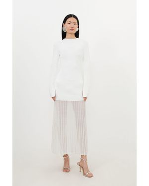 Karen Millen Viscose Blend Knit Sheer Skirt Maxi Dress - White