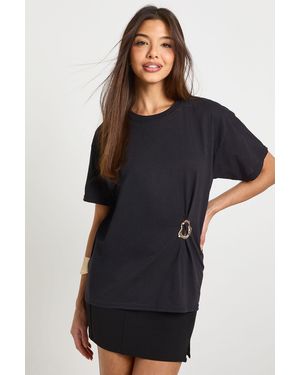 Boohoo Ring Trim Gathered T-Shirt - Black