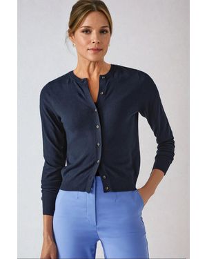 Secret Label Round Neck Button Down Cardigan - Blue
