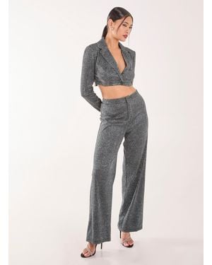 Pink Vanilla Glitter High Waisted Trousers - White