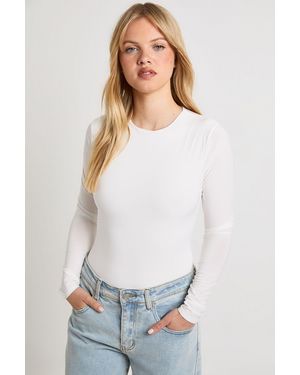 Boohoo Petite Double Layer Slinky Long Sleeve Crew Neck Bodysuit - White