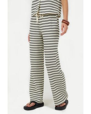 Brave Soul Textured Jersey Stripe Straight Leg Trousers - Natural