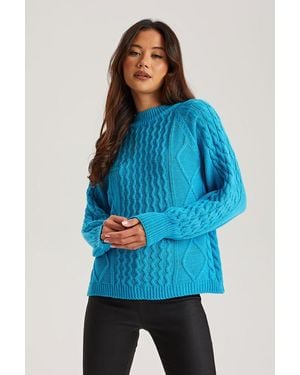 Urban Bliss Bright Crew Neck Cable Jumper - Blue