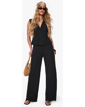 Boohoo Textured Wide Leg Trouser - Blue