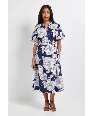 Wallis Petite Floral Belted Midi Dress - Blue
