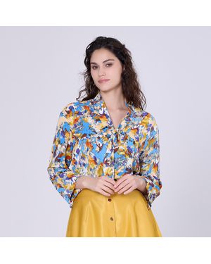 Smart & Joy Ascot-tie Blouse En Abstracte Print - Blauw