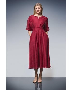 PRINCIPLES Pleat Waist Organza Midi Dress - Red