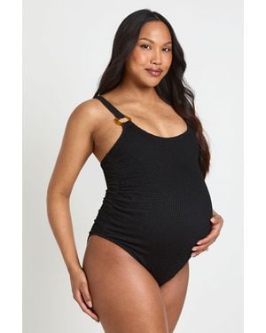 Boohoo Maternity Crinkle Scoop Neck Trim Detail Swimsuit - Black