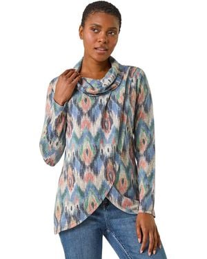 Roman Cowl Neck Snit Top - Blue