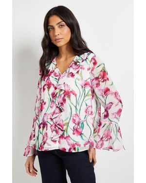Wallis Floral Ruffle Detail Blouse - Red