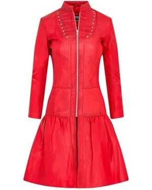 Infinity Leather Ribet Goth Leren Victoriaanse Studd Flare Coat- Larvik - Rood