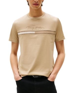 Tommy Hilfiger T Shirts Signature Tonal Flag Logo Summer Cotton Tino Tee - Natural