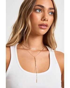 Boohoo Plunge Drop Necklace - White