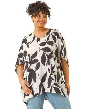 Roman Curve Large Floral Print Cocoon Top - White