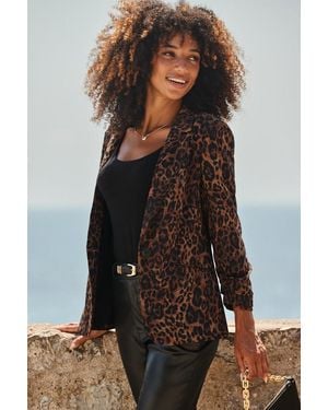 Sosandar Leopard Print Single Breasted Blazer - Brown