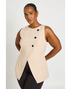 Boohoo Plus High Wrap Contrast Button Waistcoat - Natural