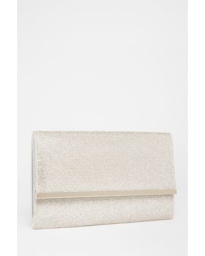 Quiz Diamante Envelope Clutch Bag - Natural