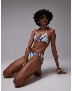 TOPSHOP Mykonos Tie Side Thong Bikini Bottom - Brown