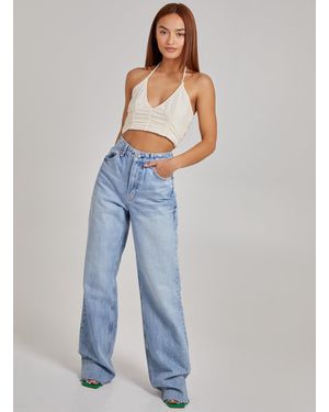 Pink Vanilla Halterneck Cross Over Mesh Bralette - Blue