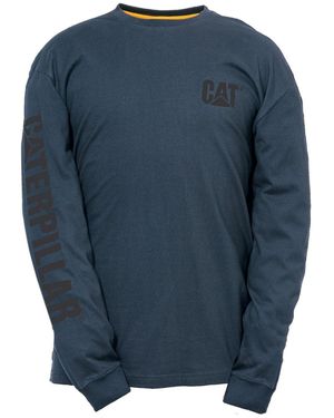 Caterpillar Trademark Banner Long Sleeve Cotton T-Shirt - Blue