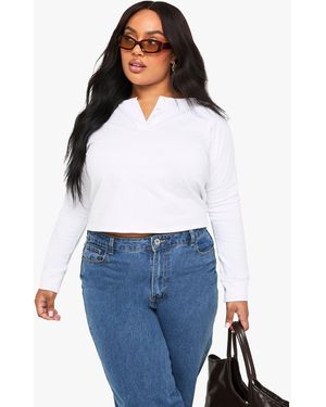 Boohoo Plus Cotton Henley Button Down Boxy Top - White
