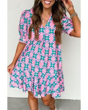 Azura Exchange Patroon Korte Mouwen Jurk - Wit