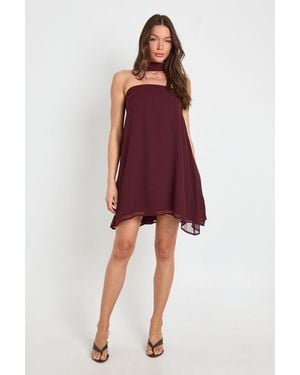 Boohoo Scarf Detail Trapeze Mini Dress - Red