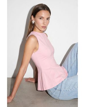 Dilvin Aangesneden Katoenen Poplin Cut-Out Shell Top - Roze