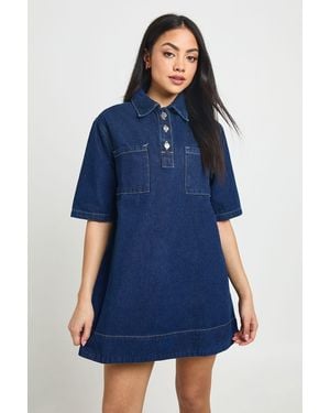 Boohoo Short Sleeve Denim Dress - Blue