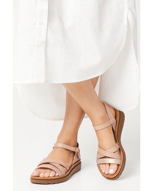 Good for the Sole Wide Fit Axel Comfort Cross Strap Low Wedge Sandals - Natural
