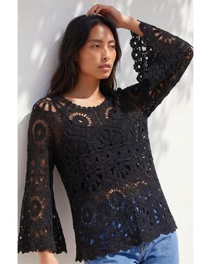 Roman Petite Crochet Flare Sleeve Top - Black