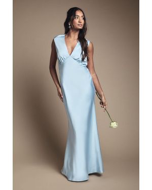 Oasis Satin Open Back Detail Maxi Bridesmaid Dress - Blue