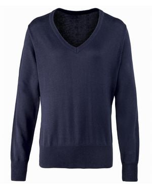 PREMIER Ladies V-Neck Knitted Jumper Top - Blue